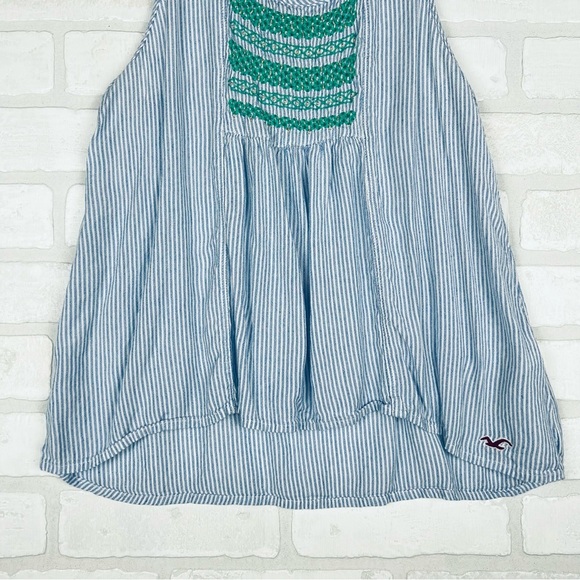 Hollister Blue White Striped Sleeveless Embroidered Tank, Light, Size Small - Picture 3 of 9